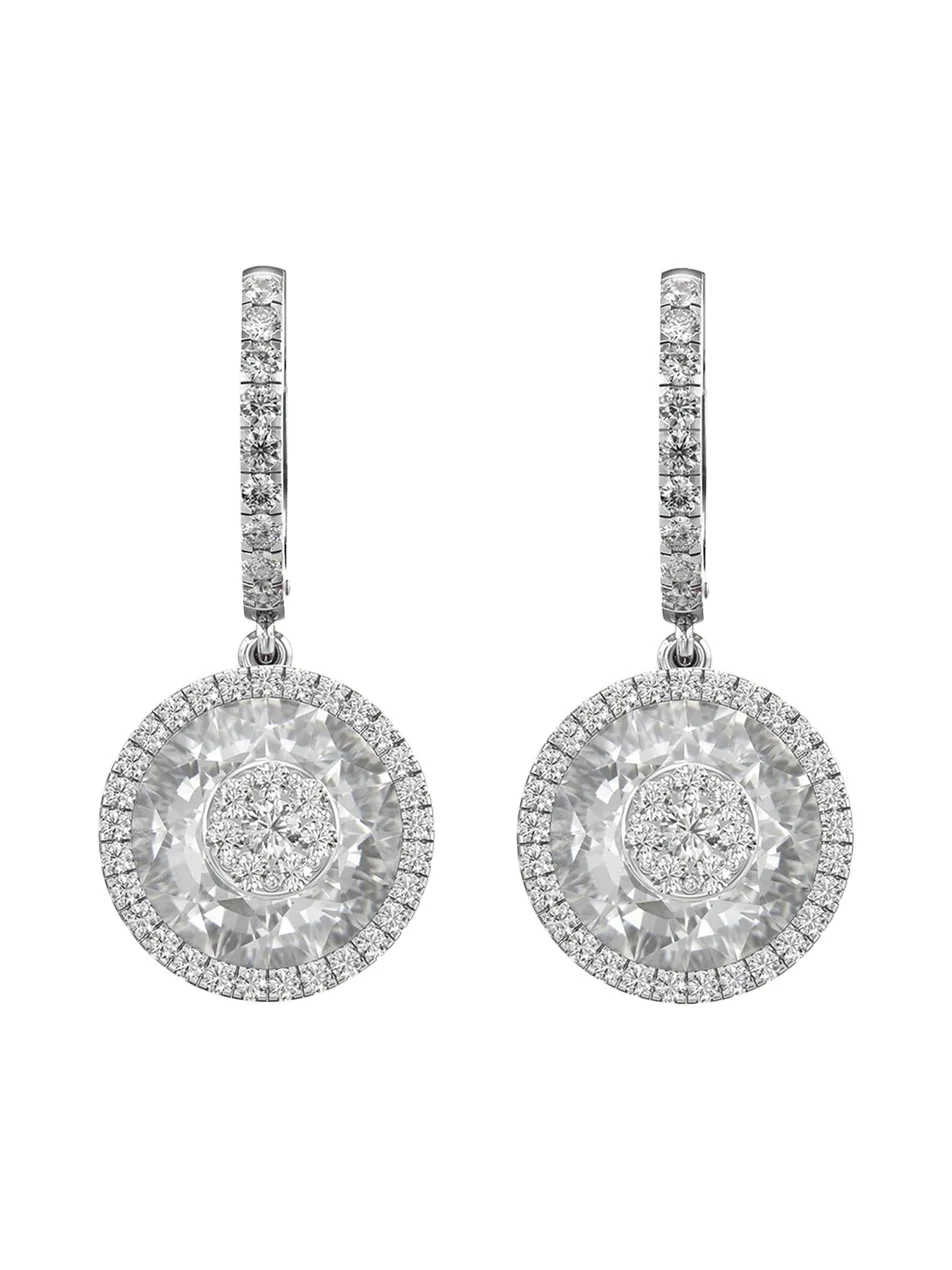18K White Gold 10mm Halo Drop Earrings with Diamonds 18K White Gold 10mm Halo Drop Earrings with Diamonds