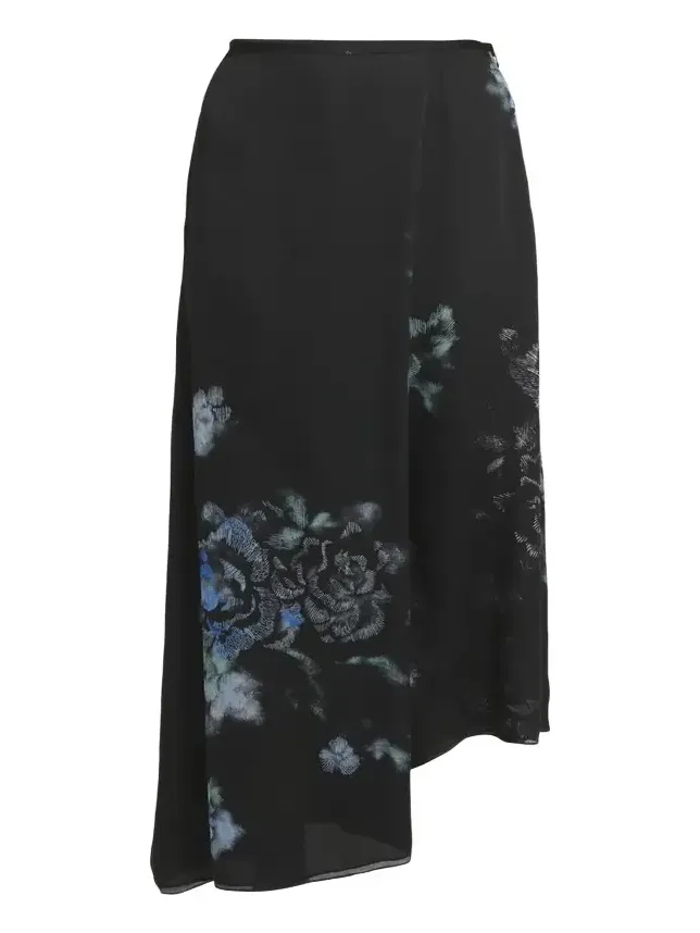 Floral Print Silk Wrap-Effect Midi Skirt