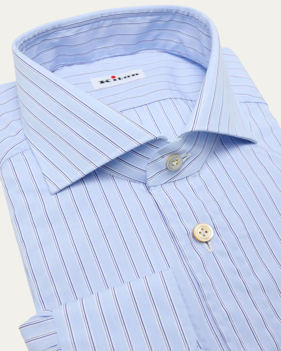 Kiton Men's Cotton Wide Stripe Dress Shirt | Thumbnail 2 Kiton Men's Cotton Wide Stripe Dress Shirt | Thumbnail 2