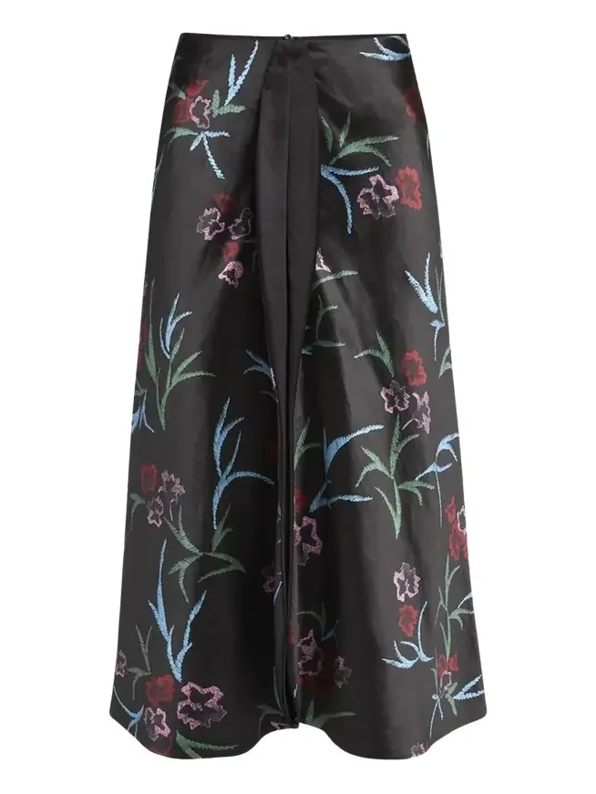 Giorgio Armani Floral Printed Maxi Silk Skirt with Pleated Center Panel