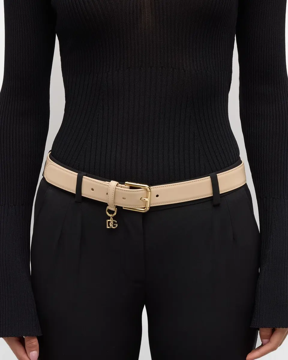 Dolce & Gabbana DG Charm Smooth Leather & Brass Belt | Thumbnail 6