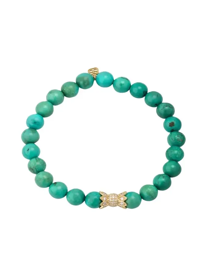 14K Yellow Gold Diamond Marquise Eye Candy Wrapper Bead on Green Turquoise Bracelet 14K Yellow Gold Diamond Marquise Eye Candy Wrapper Bead on Green Turquoise Bracelet