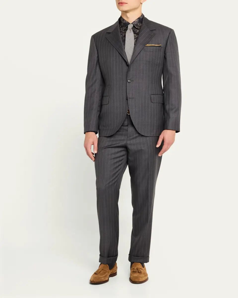 Brunello Cucinelli Men's 150s Wool Pinstripe Suit | Thumbnail 2 Brunello Cucinelli Men's 150s Wool Pinstripe Suit | Thumbnail 2