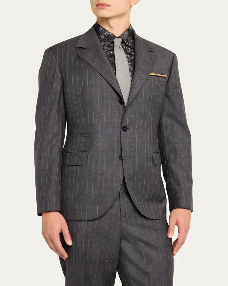 Brunello Cucinelli Men's 150s Wool Pinstripe Suit | Thumbnail 4 Brunello Cucinelli Men's 150s Wool Pinstripe Suit | Thumbnail 4