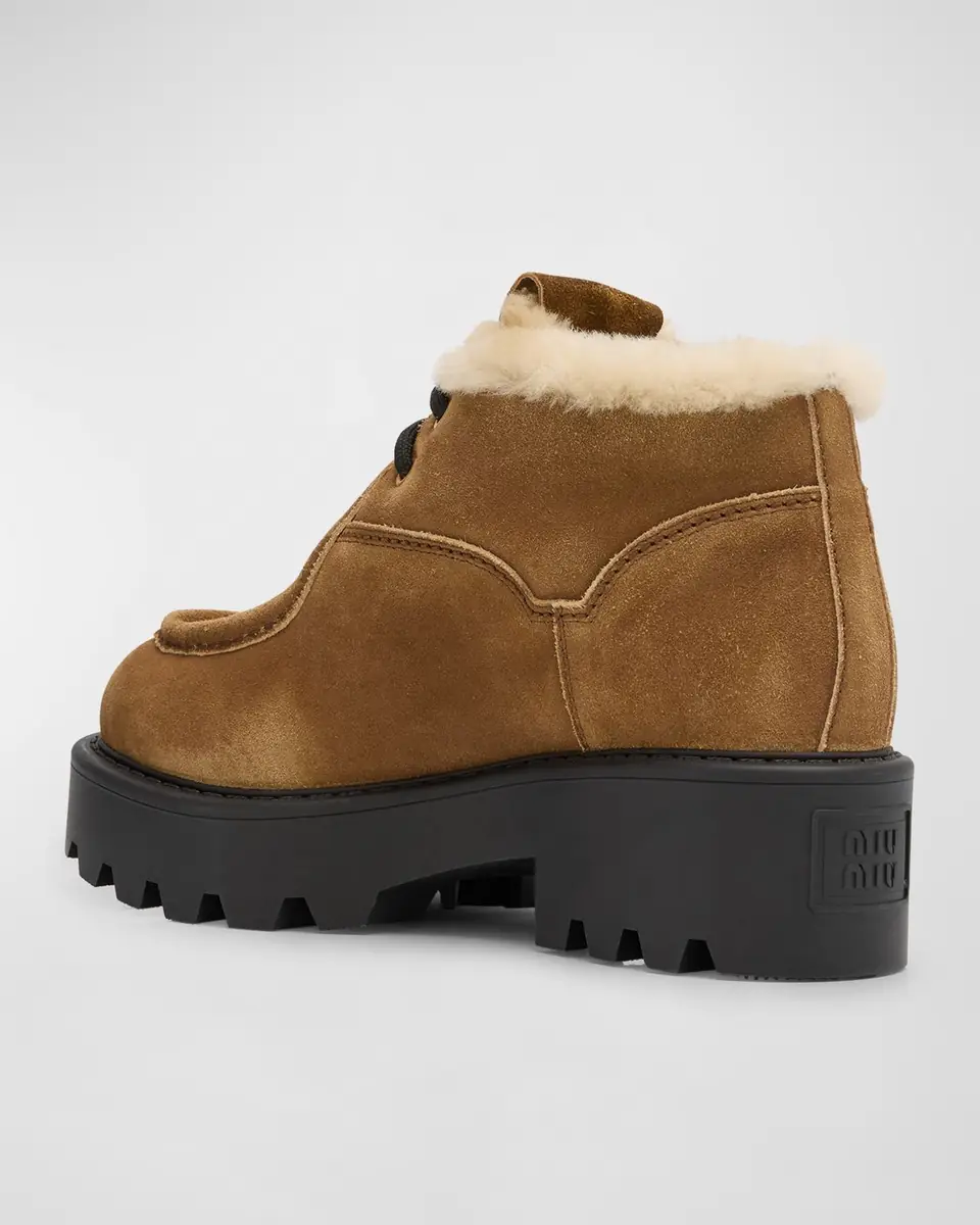 Miu Miu Suede Shearling Lace-Up Chukka Booties | Thumbnail 3