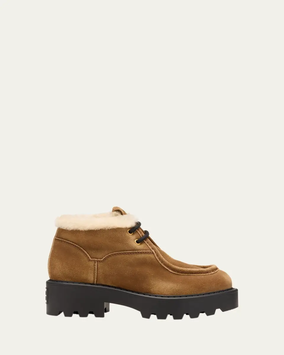 Miu Miu Suede Shearling Lace-Up Chukka Booties | Thumbnail 7