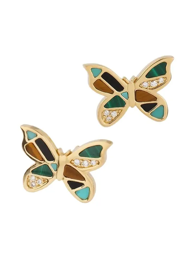 14K Yellow Gold Mosaic Butterfly Stud Earrings with Diamonds
