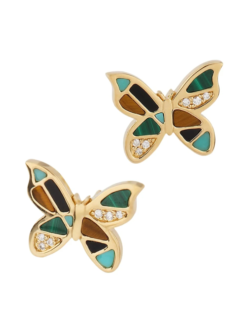 14K Yellow Gold Mosaic Butterfly Stud Earrings with Diamonds 14K Yellow Gold Mosaic Butterfly Stud Earrings with Diamonds