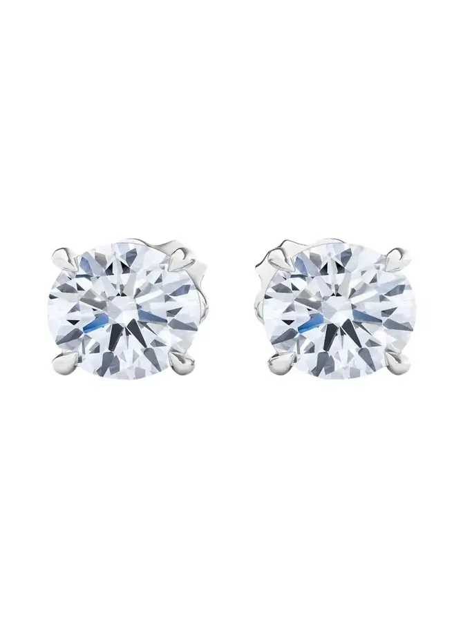 18K Round Brilliant Lab Grown Diamond Stud Earrings, 4.0tcw