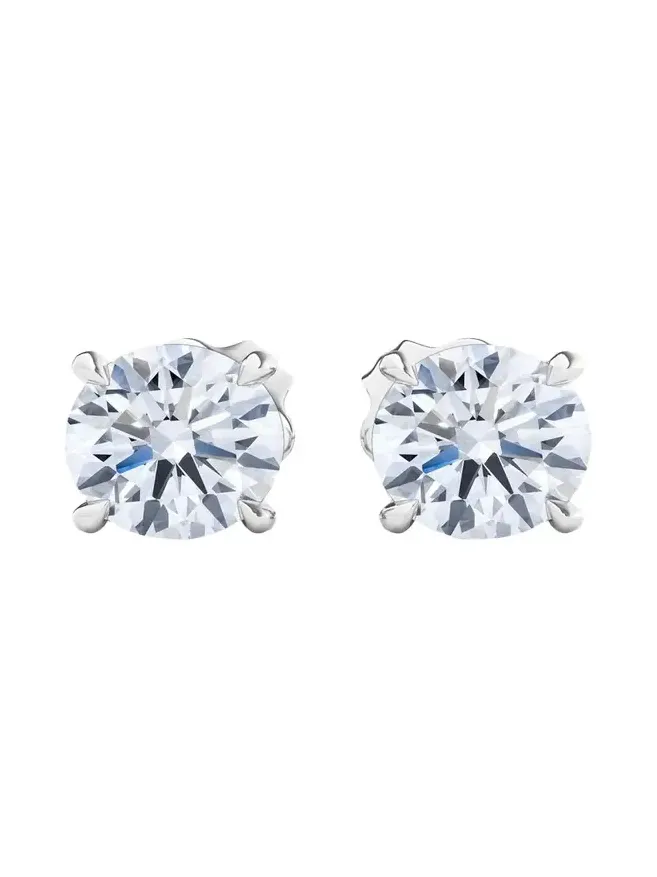 18K Round Brilliant Lab Grown Diamond Stud Earrings, 2.0tcw