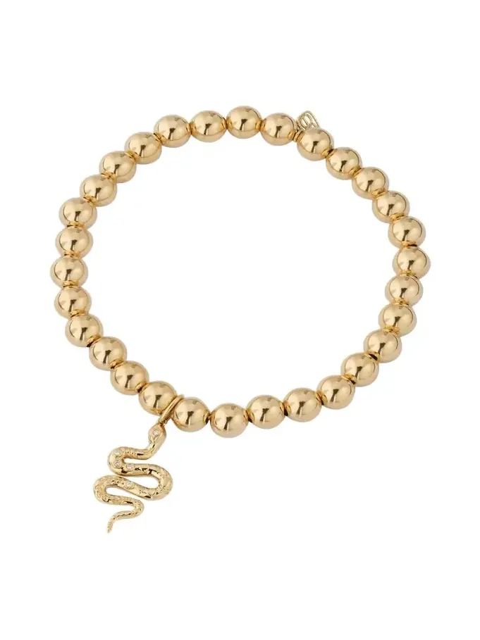 14K Yellow Gold Etched Snake Charm Bead Bracelet 14K Yellow Gold Etched Snake Charm Bead Bracelet