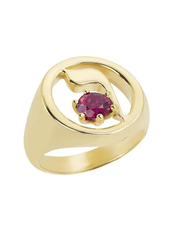 18K Gold Hebrew VAV Initial Signet Ring