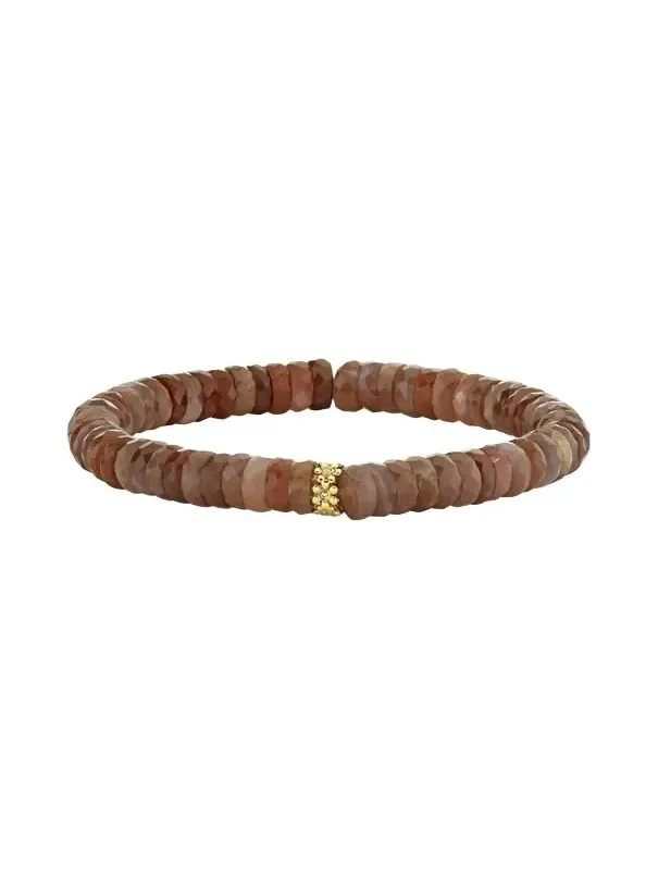 Beaded Moonstone Bracelet with Tiny Diamond Daisy Charm