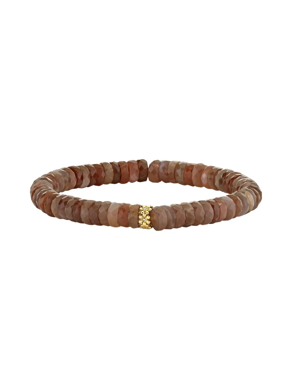 Beaded Moonstone Bracelet with Tiny Diamond Daisy Charm