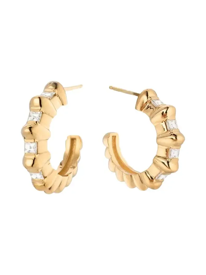 18K Yellow Gold Bubble Bar Single-Row Carre Diamond Hoop Earrings 18K Yellow Gold Bubble Bar Single-Row Carre Diamond Hoop Earrings