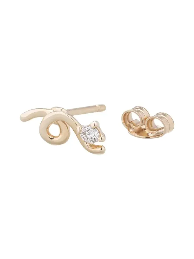 Mini Loop Earring in 9K Yellow Gold with Diamonds, Single Mini Loop Earring in 9K Yellow Gold with Diamonds, Single