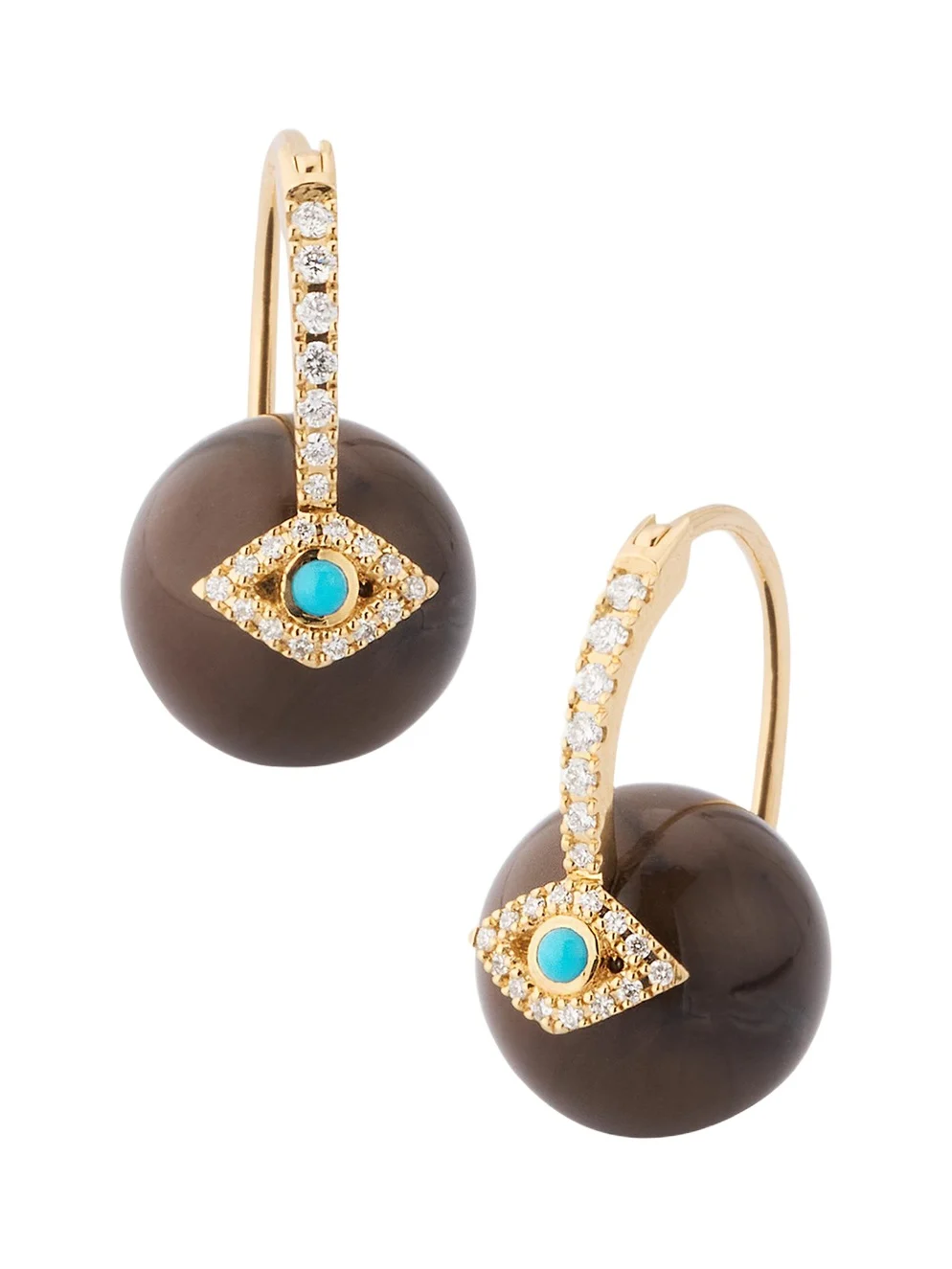 14K Yellow Gold Pave Diamond and Turquoise Evil Eye Bead Earrings