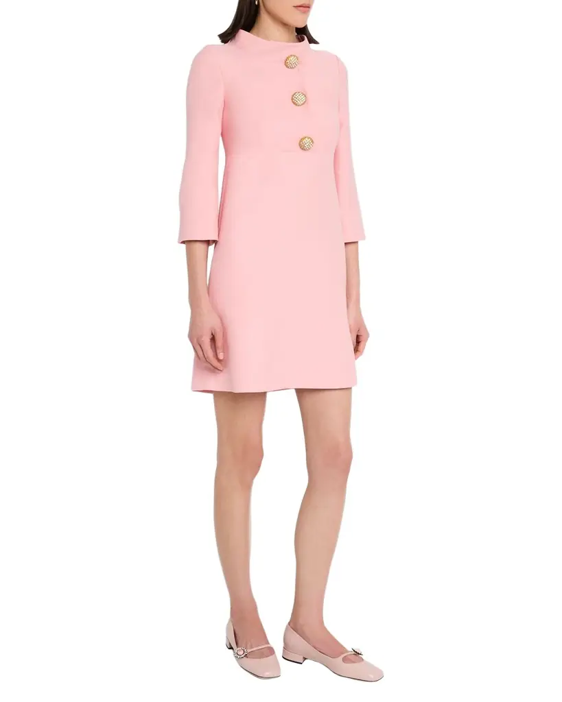 Funnel-Neck Crystal Button Mini Dress Funnel-Neck Crystal Button Mini Dress