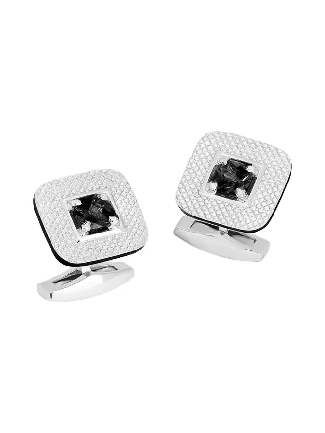 Tateossian Men's Refratto Cufflinks with Black Spinel In Rhodium-Plated Silver