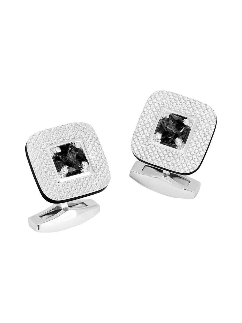 Tateossian Men's Refratto Cufflinks with Black Spinel In Rhodium-Plated Silver