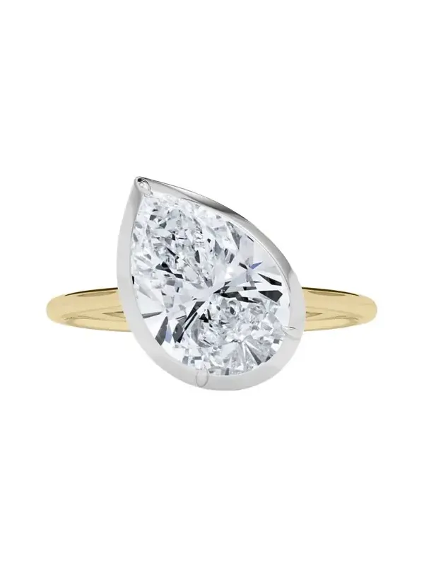Two Tone 18K Tilted Pear Lab Grown Diamond Ring, 2.0tcw