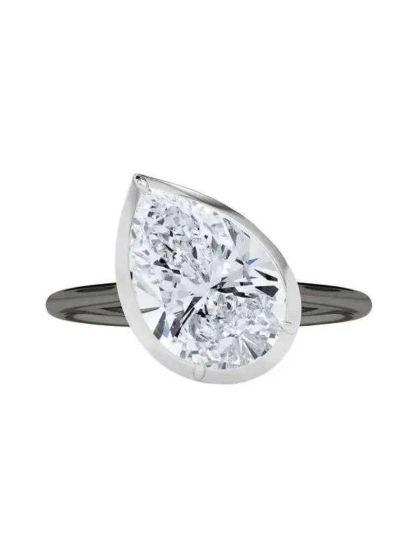 Two Tone 18K Tilted Pear Lab Grown Diamond Ring, 3.0tcw