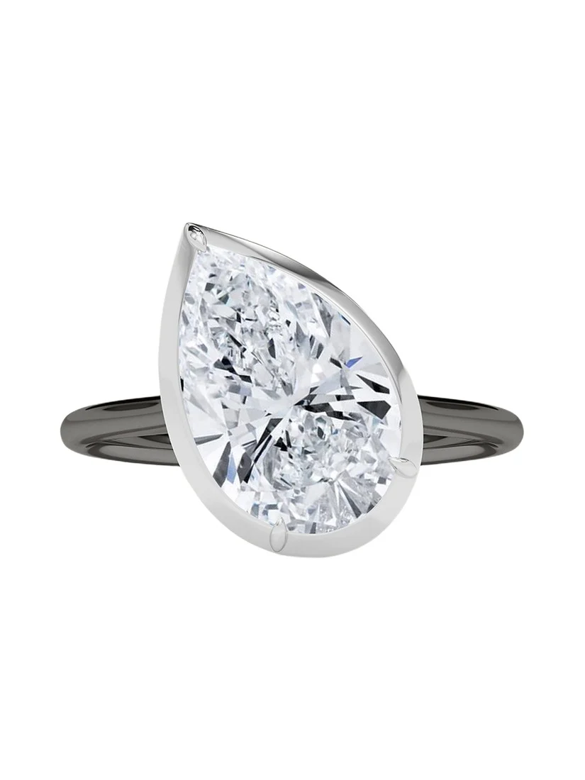 Two Tone 18K Tilted Pear Lab Grown Diamond Ring, 3.0tcw Two Tone 18K Tilted Pear Lab Grown Diamond Ring, 3.0tcw