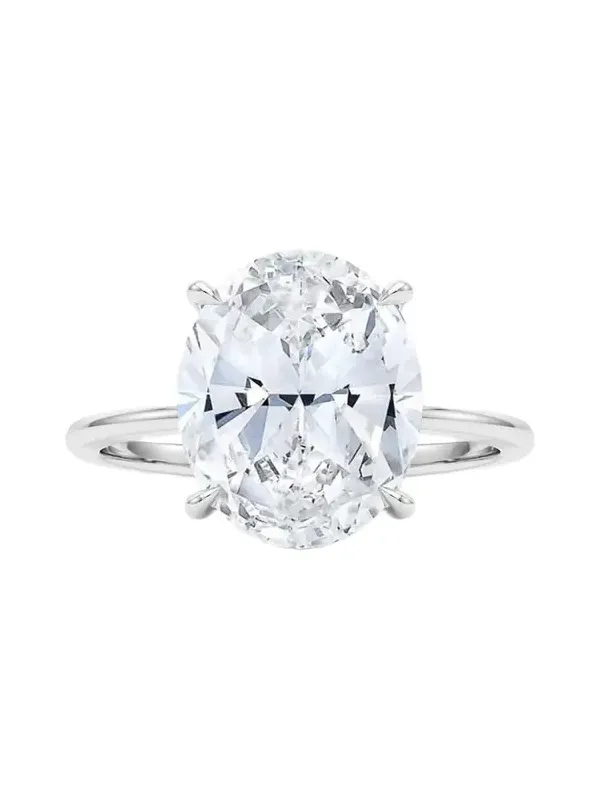 18K Oval Cut Hidden Halo Platinum Lab Grown Diamond Ring, 3.0tcw