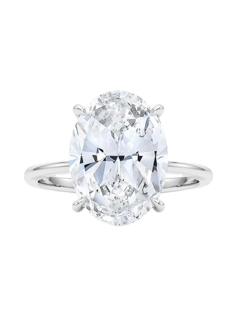 HauteCarat 18K Oval Cut Hidden Halo Platinum Lab Grown Diamond Ring, 3.0tcw