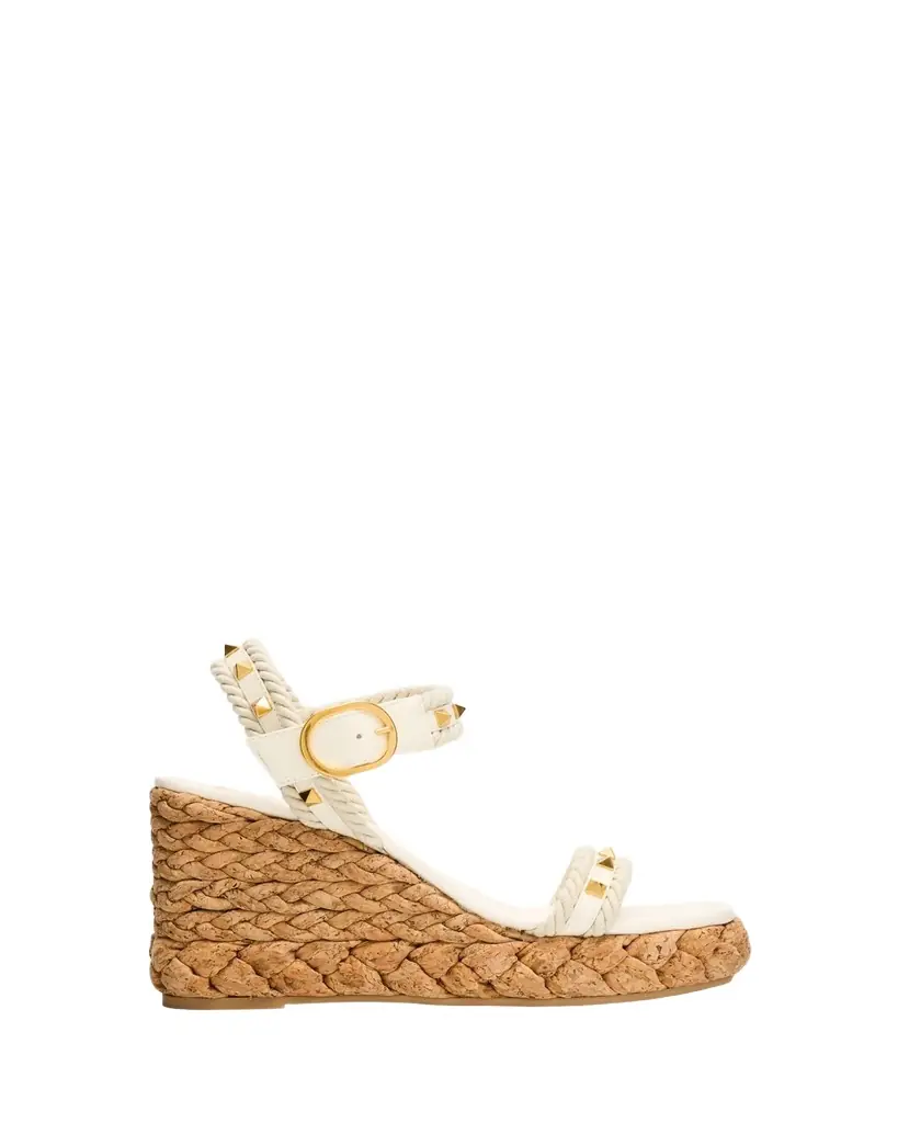 Valentino Garavani Rockstud Leather Wedge Espadrille Sandals | Image 1 Valentino Garavani Rockstud Leather Wedge Espadrille Sandals | Image 1