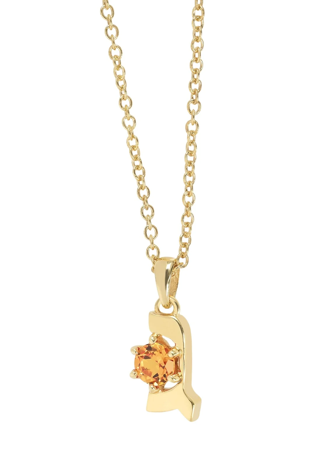 Procaccia Jewelry 18K Gold Hebrew GIMEL Mandarin Garnet Initial Necklace, 18"L