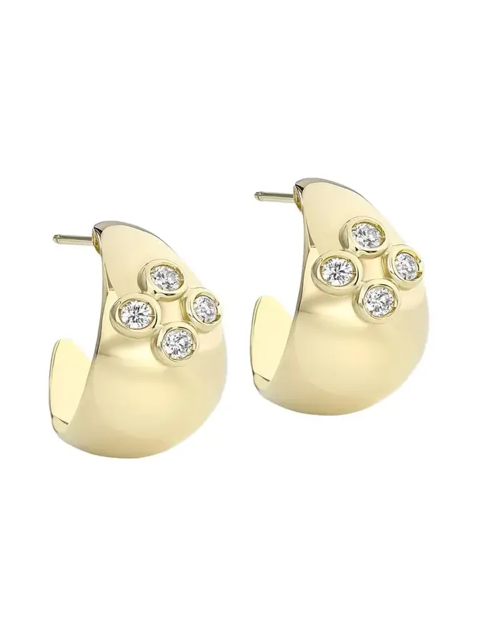 Dome Polished 18K Yellow Gold Hoop Diamond Earrings Dome Polished 18K Yellow Gold Hoop Diamond Earrings