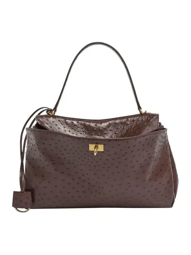 Rodeo Medium Ostrich-Embossed Top-Handle Bag Rodeo Medium Ostrich-Embossed Top-Handle Bag