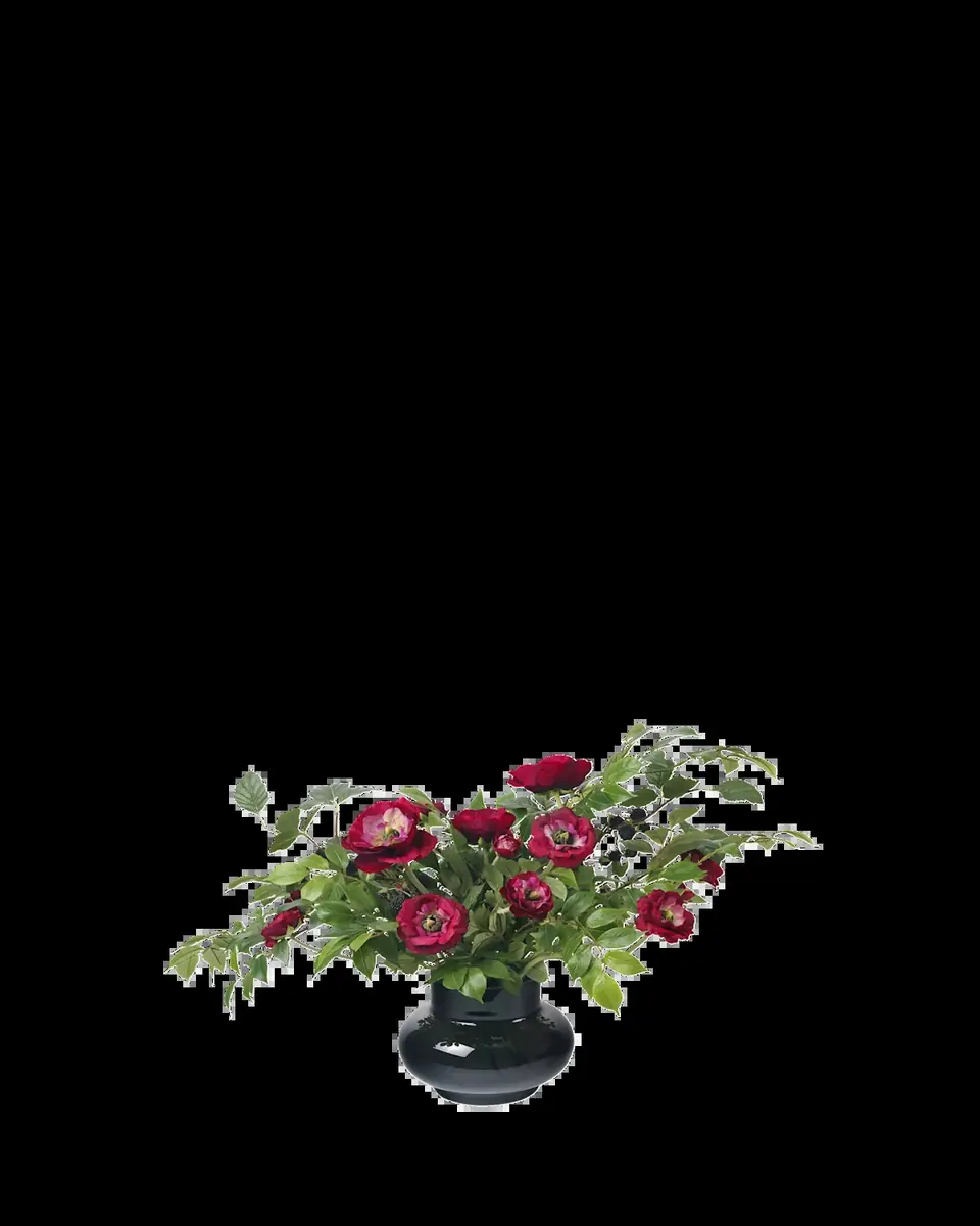 Diane James Blackberry Branches, Ranunculus, and Leaves 24" Faux Floral Arrangement in Black Glass Vase | Thumbnail 2