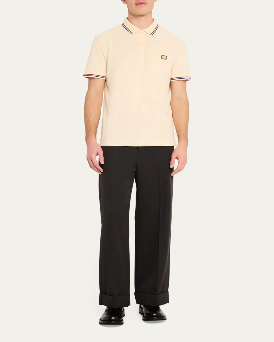 Valentino Garavani Men's Contrast-Tip Pique Polo Shirt | Thumbnail 2