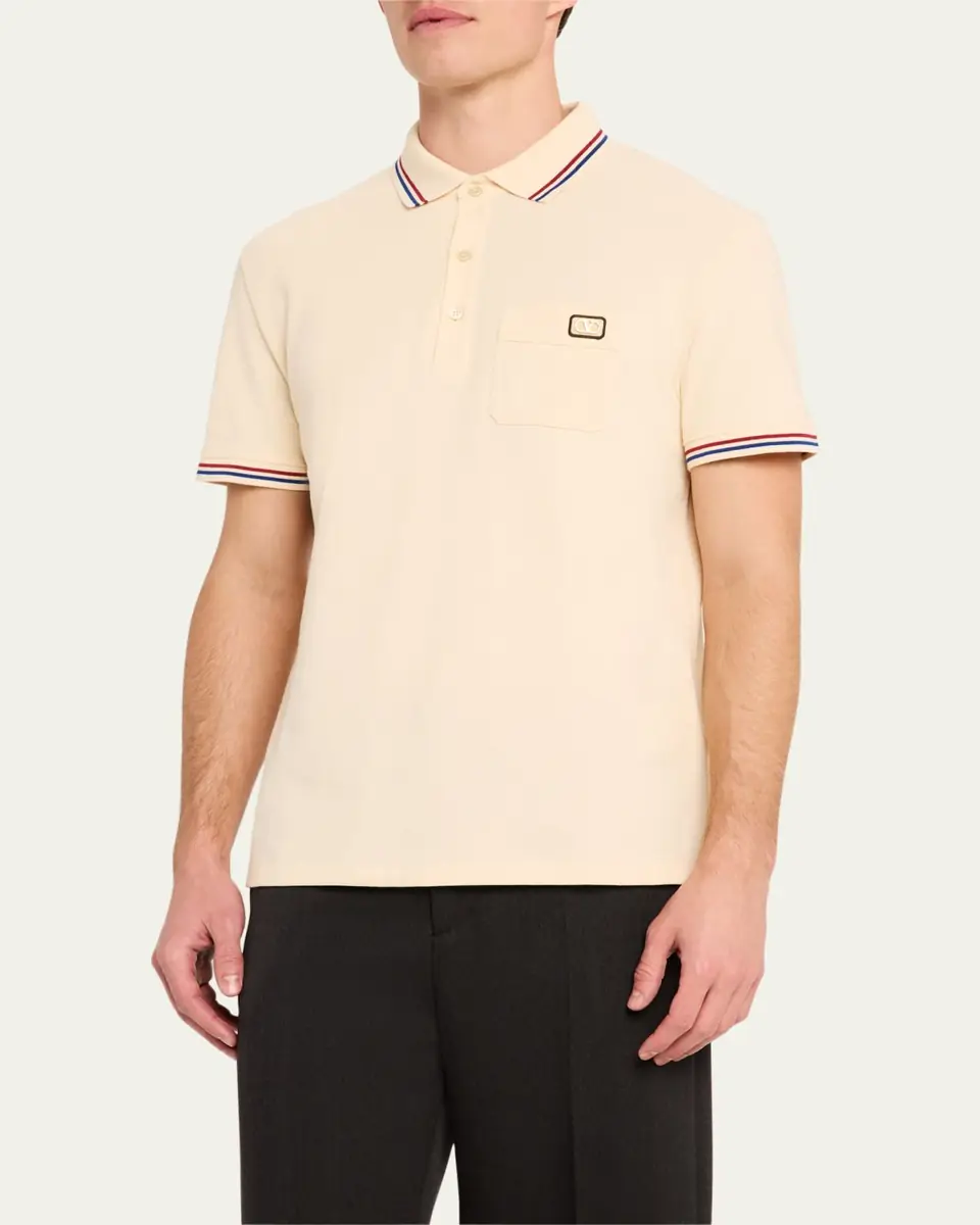 Valentino Garavani Men's Contrast-Tip Pique Polo Shirt | Thumbnail 4