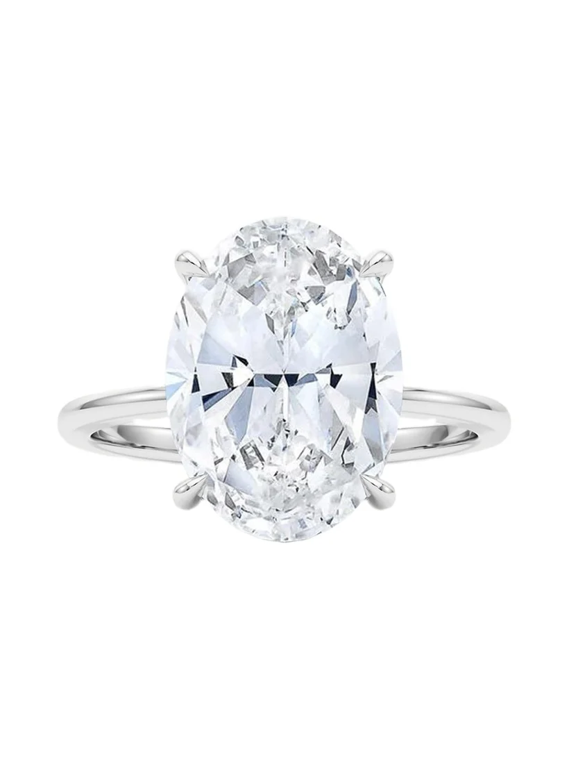 HauteCarat 18K Oval Cut Hidden Halo Platinum Lab Grown Diamond Ring, 2.0tcw