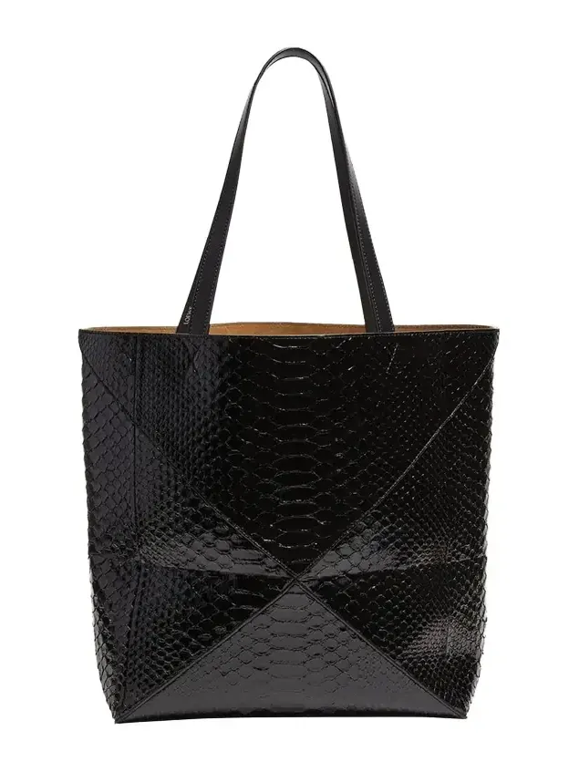 Puzzle Fold Large Patent Python-Embossed Tote Bag Puzzle Fold Large Patent Python-Embossed Tote Bag