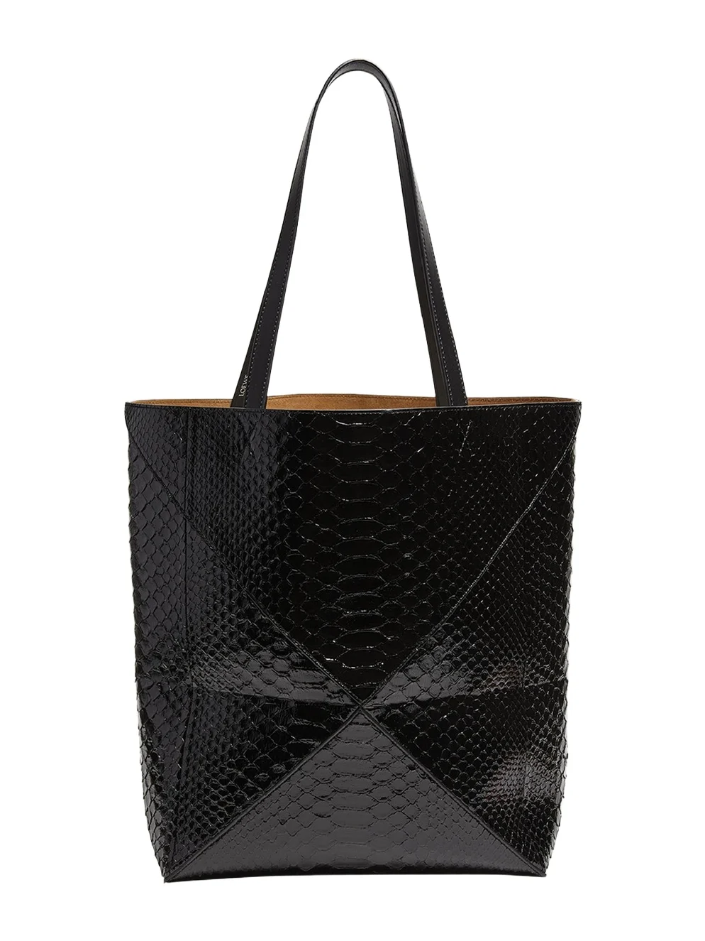 Puzzle Fold Large Patent Python-Embossed Tote Bag