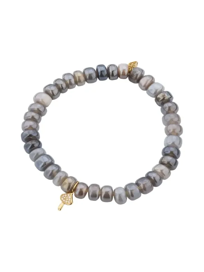 Sydney Evan Mystic Grey Moonstone and Diamond Mushroom Charm Bracelet