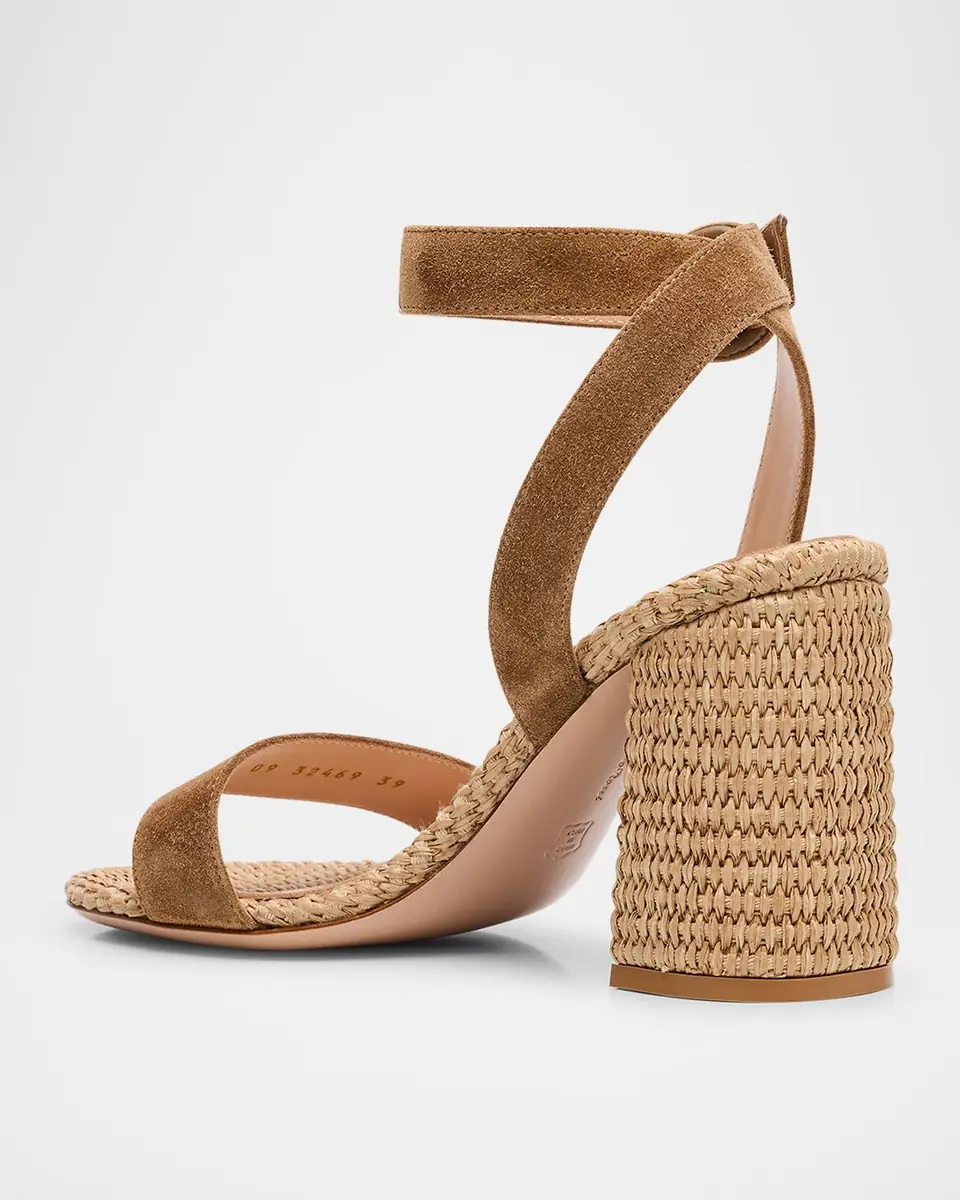 Gianvito Rossi Suede Raffia Ankle-Strap Sandals | Thumbnail 2