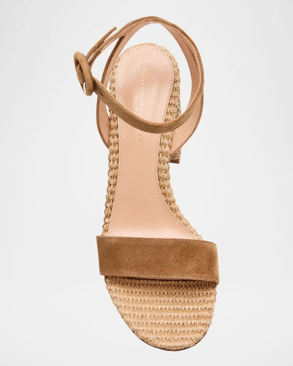 Gianvito Rossi Suede Raffia Ankle-Strap Sandals | Thumbnail 12
