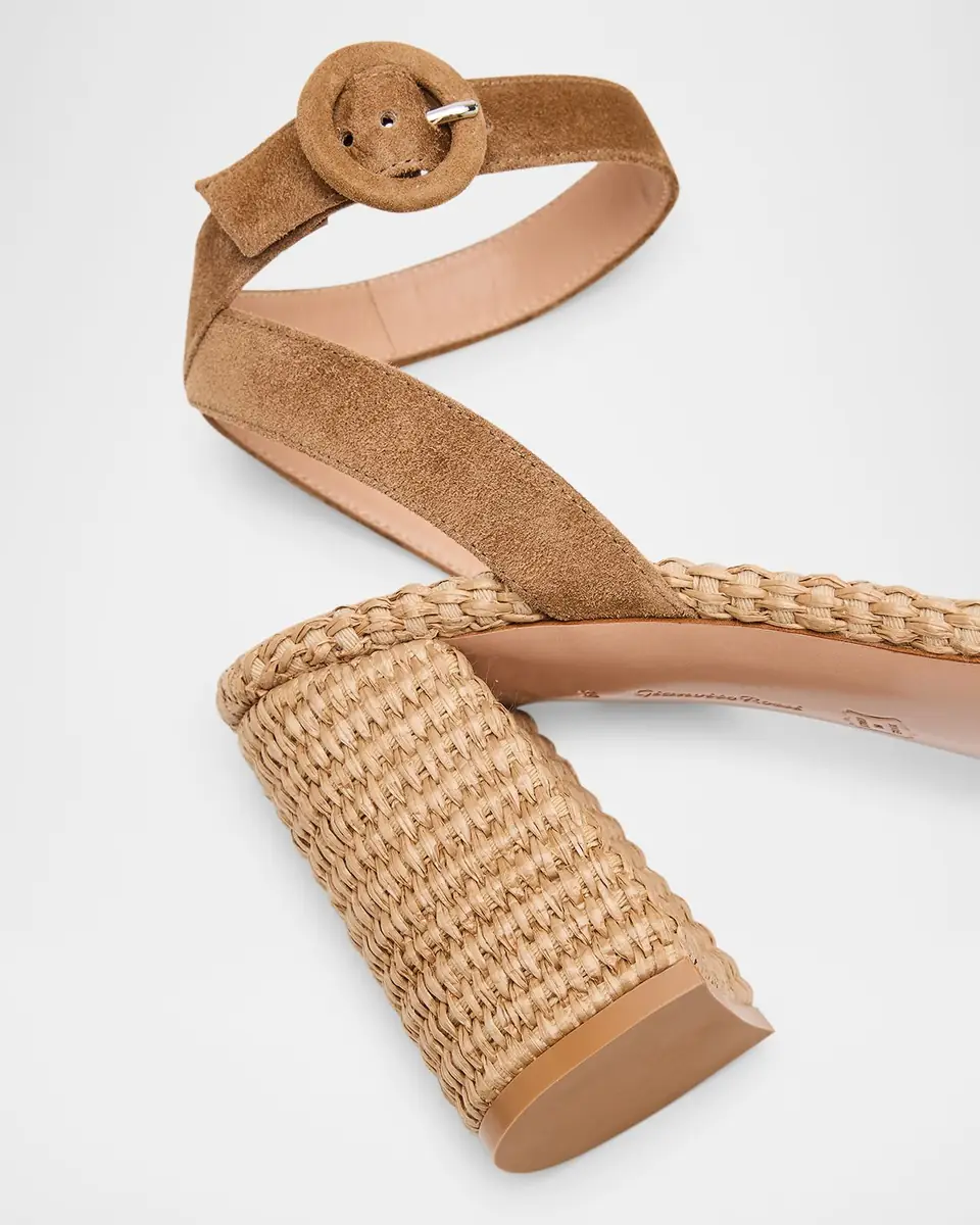 Gianvito Rossi Suede Raffia Ankle-Strap Sandals | Thumbnail 4