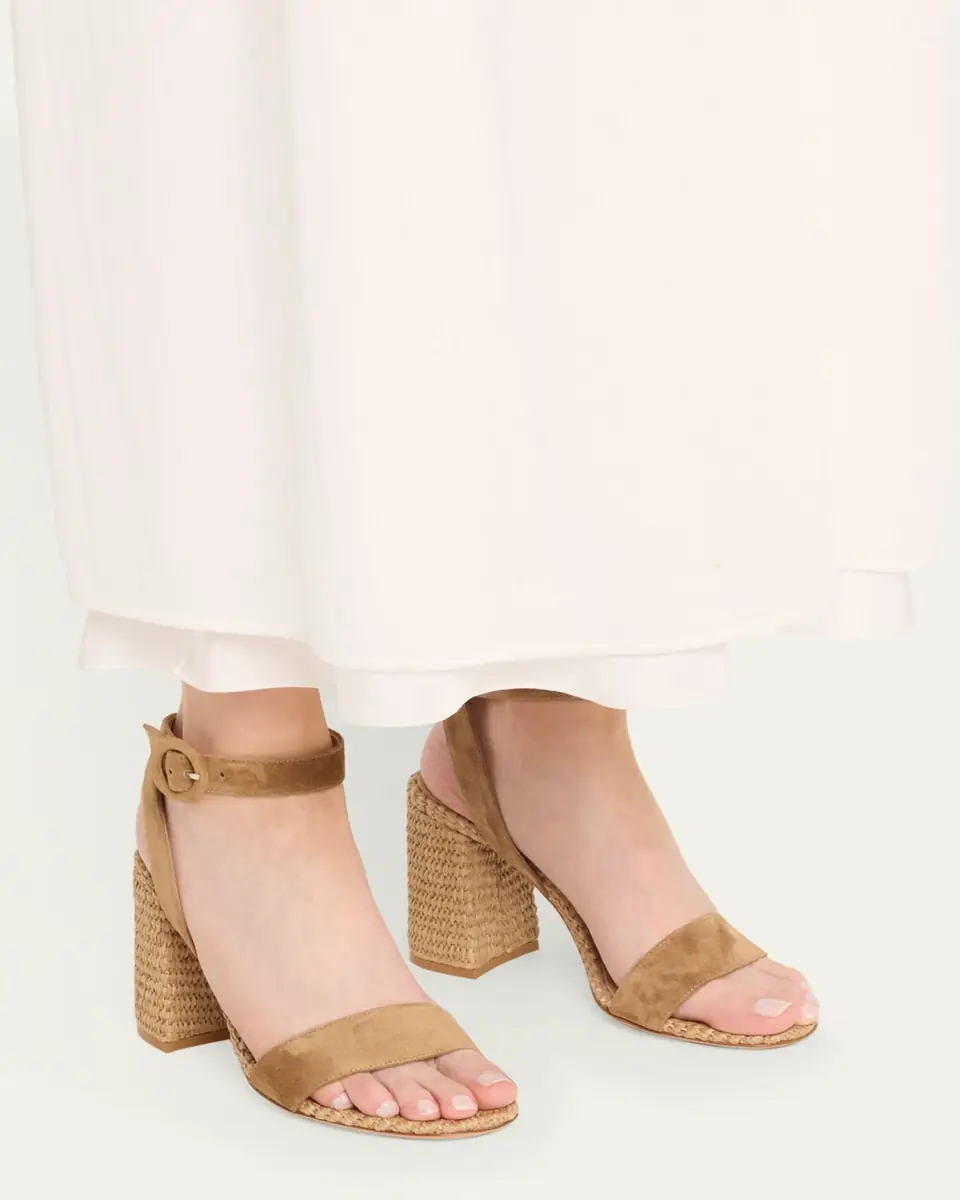 Gianvito Rossi Suede Raffia Ankle-Strap Sandals | Thumbnail 6
