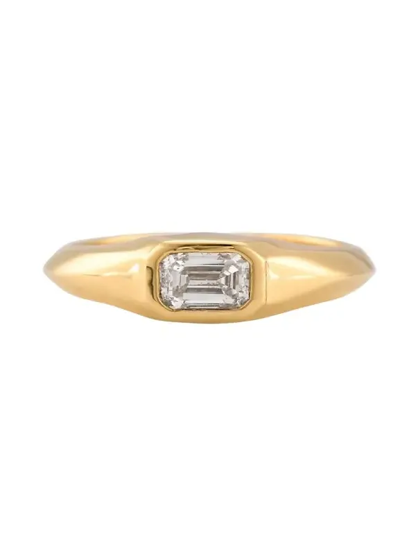 18K Yellow Gold Emerald-Cut White Diamond Pinky Ring