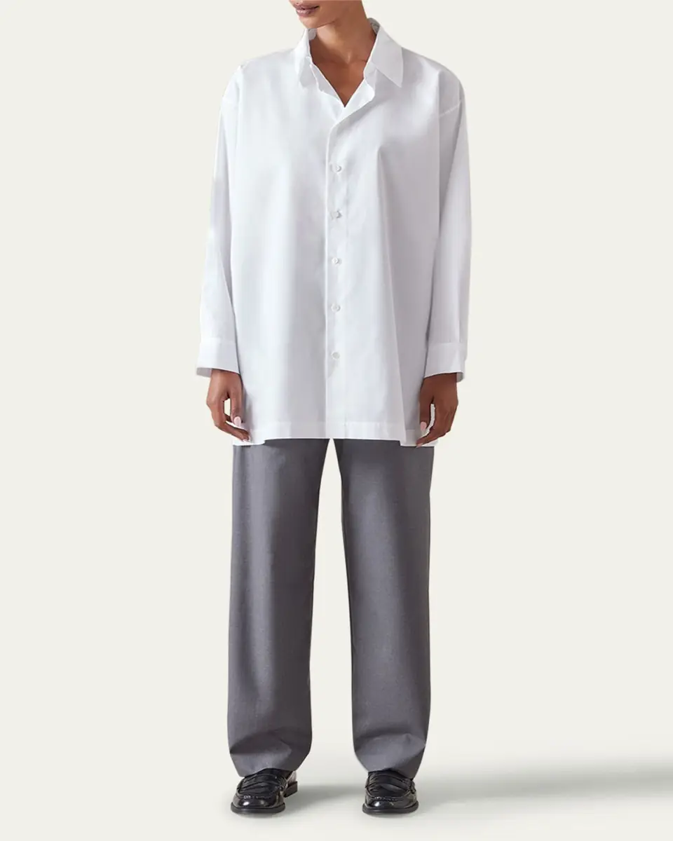 Eskandar Slim A-line Back Pleat Shirt With Collar (Long Plus Length) | Thumbnail 2