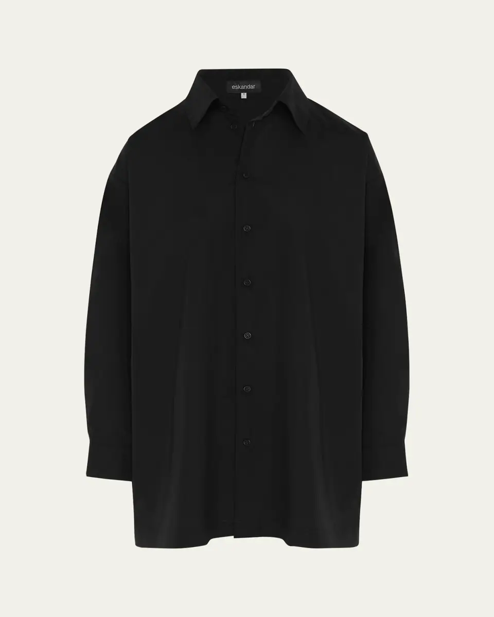 Eskandar Slim A-line Back Pleat Shirt With Collar (Long Plus Length) | Thumbnail 6