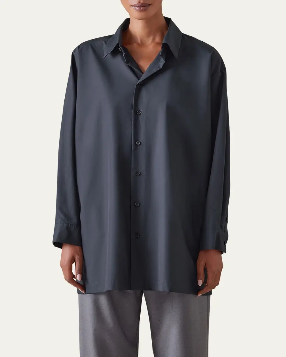 Eskandar Slim A-line Back Pleat Shirt With Collar (Long Plus Length) | Thumbnail 7