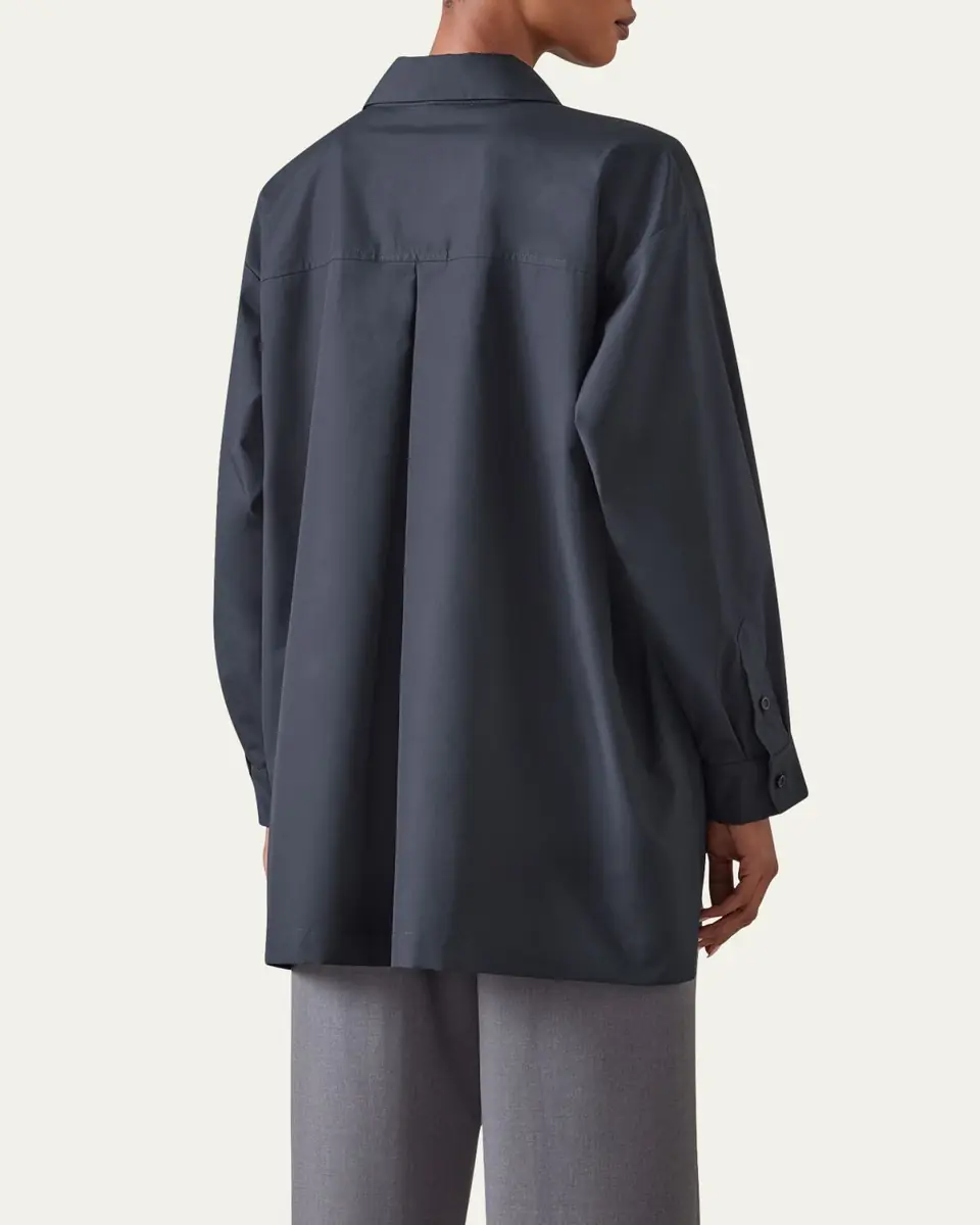 Eskandar Slim A-line Back Pleat Shirt With Collar (Long Plus Length) | Thumbnail 8