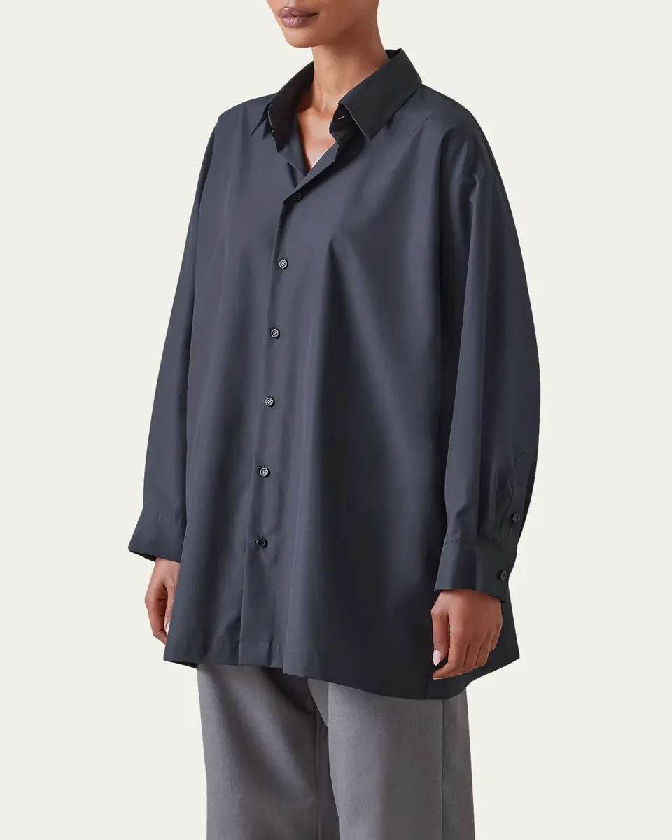 Eskandar Slim A-line Back Pleat Shirt With Collar (Long Plus Length) | Thumbnail 9